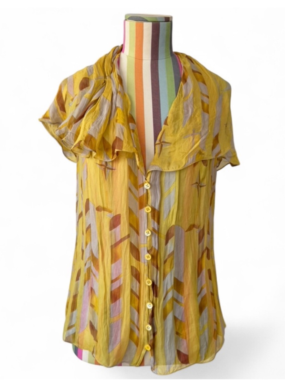 Vintage Y2K Carolina Herrera 100% Silk Draped Collar Button Blouse